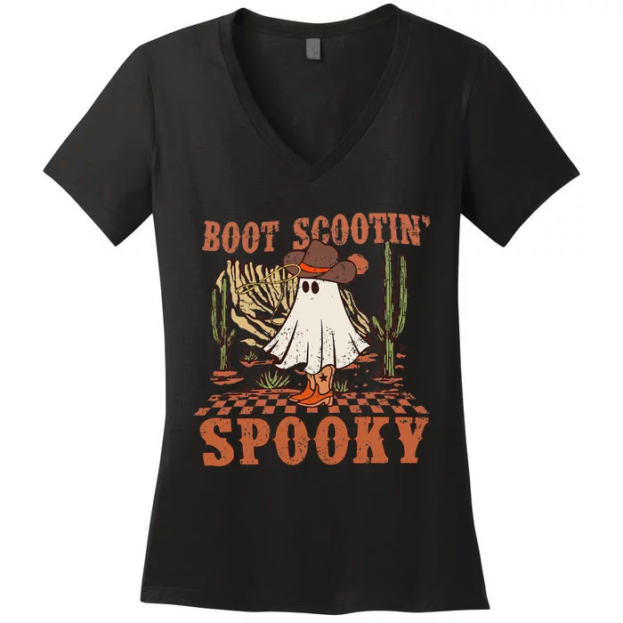 Boot Scootin Spooky Western Halloween Ghost Spooky Season Women's V-Neck T-Shirt