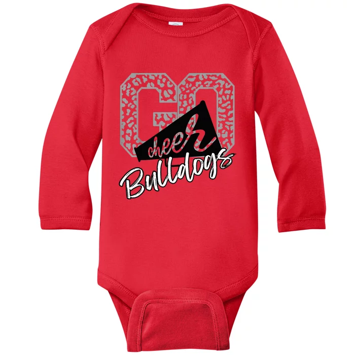 Bulldogs School Spirit Mascot Leopard Cheer Fan Game Day Baby Long Sleeve Bodysuit