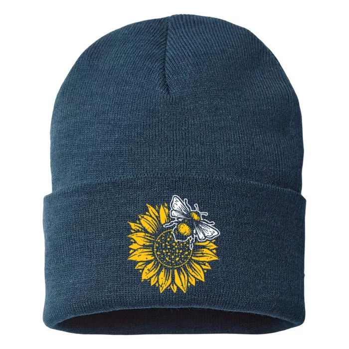 Bumblebee Sunflower Springtime Save The Bees Honeybee Sustainable Knit Beanie