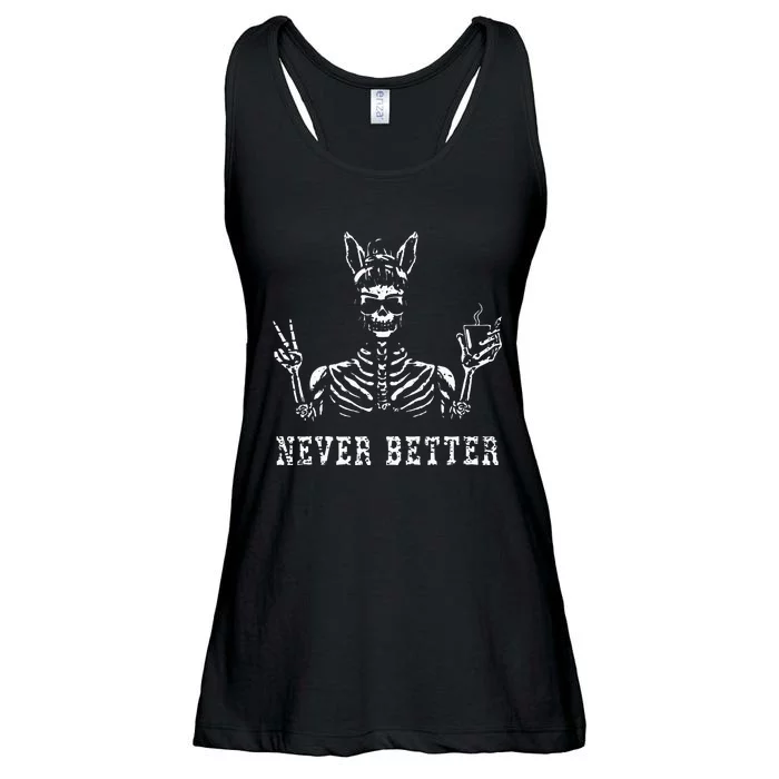 Bunny Skeleton Skull Sunglasses Drinking Coffee Never Better Ladies Essential Flowy Tank