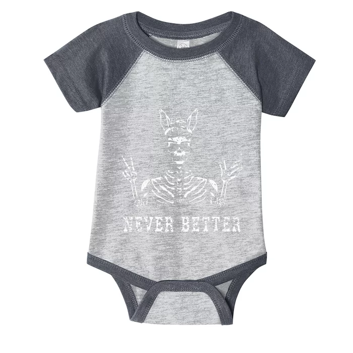 Bunny Skeleton Skull Sunglasses Drinking Coffee Never Better Infant Baby Jersey Bodysuit