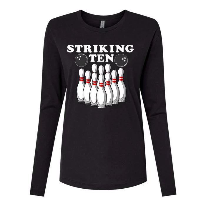 Bowling Striking Ten Womens Cotton Relaxed Long Sleeve T-Shirt