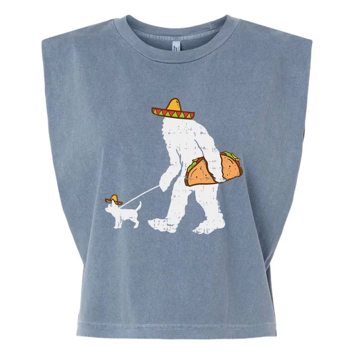 Bigfoot Sasquatch Taco Chihuahua Funny Cinco De Mayo Mexican Garment-Dyed Women's Muscle Tee