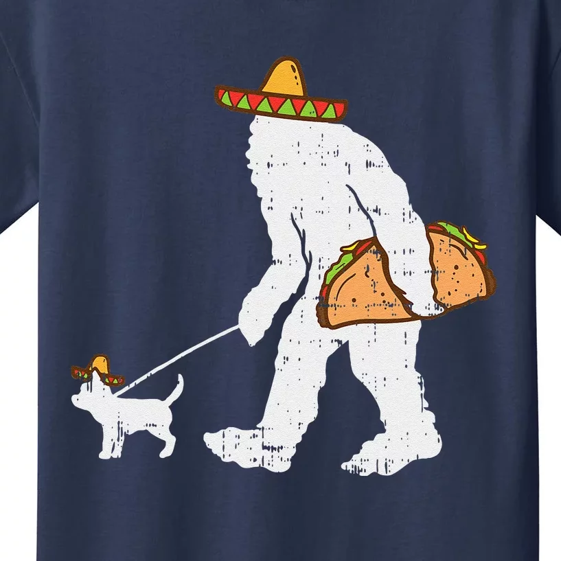 Bigfoot Sasquatch Taco Chihuahua Funny Cinco De Mayo Mexican Kids T-Shirt