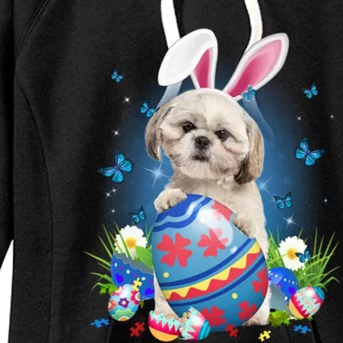 Bunny Shih Tzu With Egg Basket Easter Flower Hunting Egg Gift Women's Fleece Hoodie