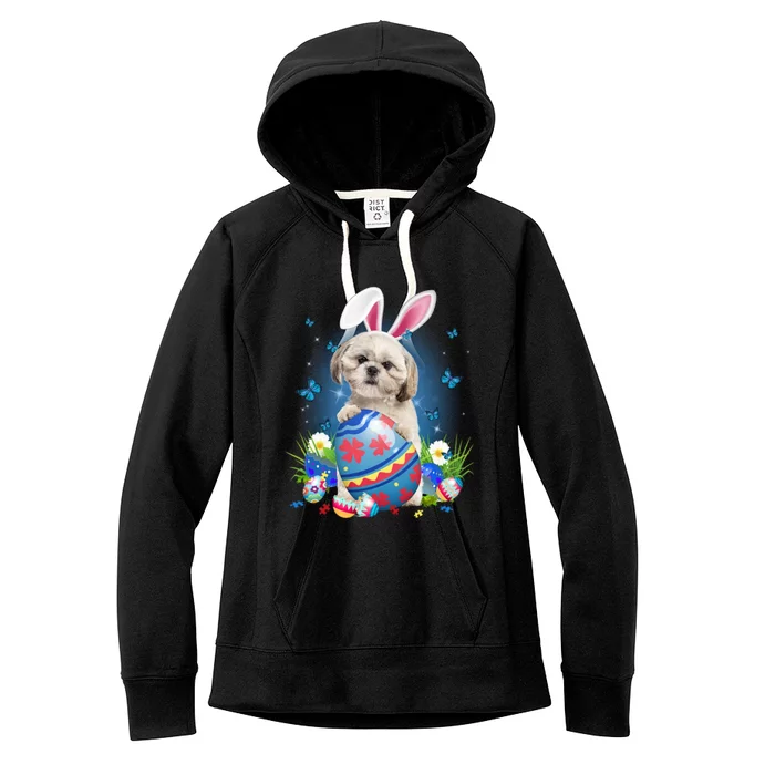 Bunny Shih Tzu With Egg Basket Easter Flower Hunting Egg Gift Women's Fleece Hoodie