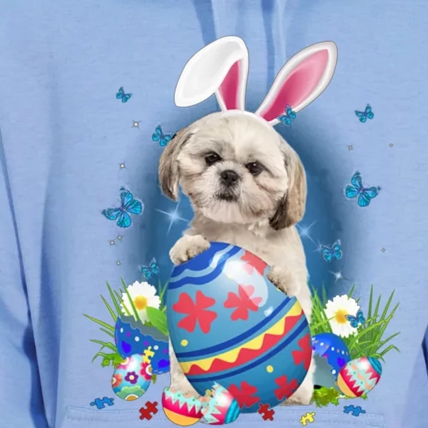 Bunny Shih Tzu With Egg Basket Easter Flower Hunting Egg Gift Unisex Surf Hoodie