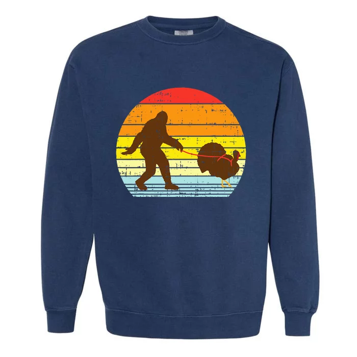 Bigfoot Sasquatch Turkey Sunset Retro Thanksgiving Day Gift Garment-Dyed Sweatshirt