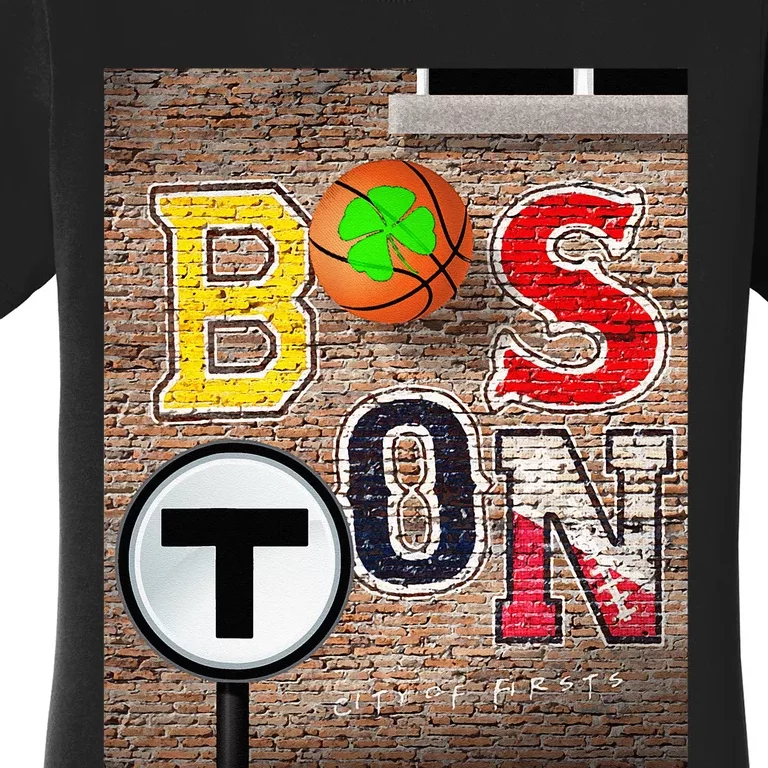 Boston Sports Teams Fan Football Baseball Hockey Basketball Women's T-Shirt