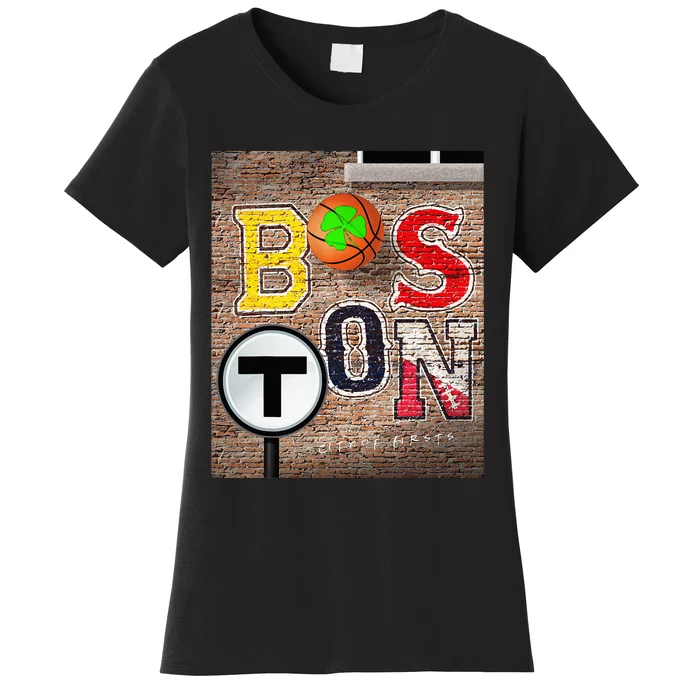 Boston Sports Teams Fan Football Baseball Hockey Basketball Women's T-Shirt