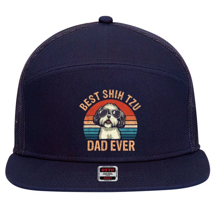 Best Shih Tzu Dad Ever Fathers Day Vintage Shih Tzu Lovers Great Gift 7 Panel Mesh Trucker Snapback Hat