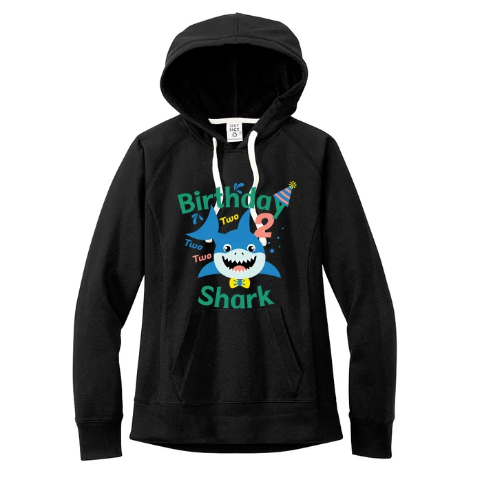 Birthday Shark Two Two Two 2nd Birthday Party Women's Fleece Hoodie