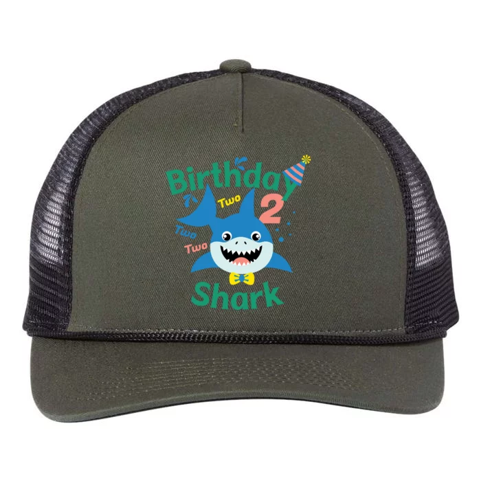 Birthday Shark Two Two Two 2nd Birthday Party Retro Rope Trucker Hat Cap