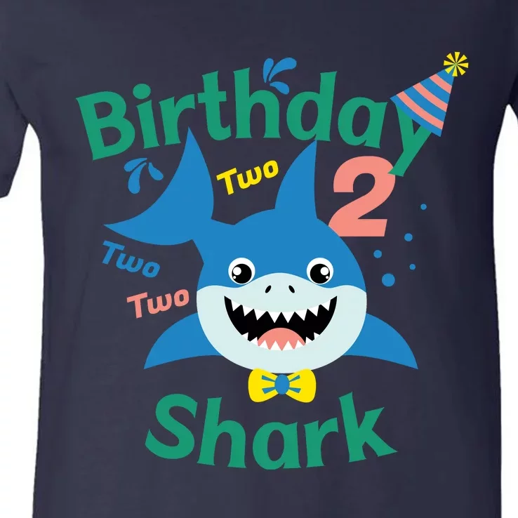 Birthday Shark Two Two Two 2nd Birthday Party V-Neck T-Shirt