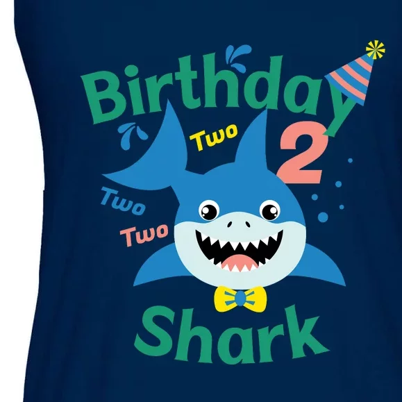 Birthday Shark Two Two Two 2nd Birthday Party Ladies Essential Flowy Tank