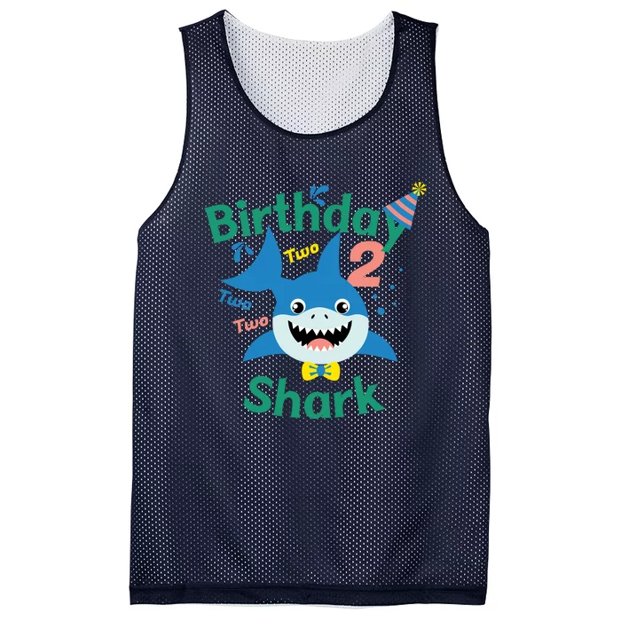 Birthday Shark Two Two Two 2nd Birthday Party Mesh Reversible Basketball Jersey Tank