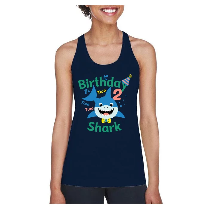 Birthday Shark Two Two Two 2nd Birthday Party Women's Racerback Tank