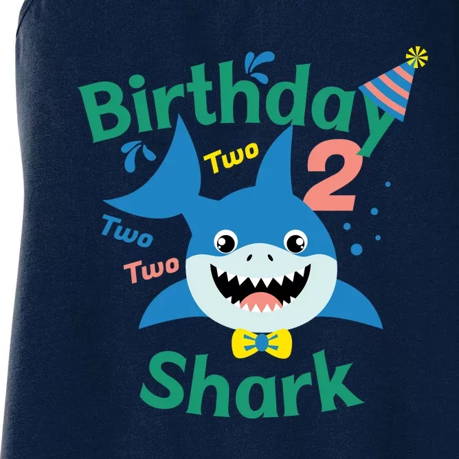 Birthday Shark Two Two Two 2nd Birthday Party Women's Racerback Tank