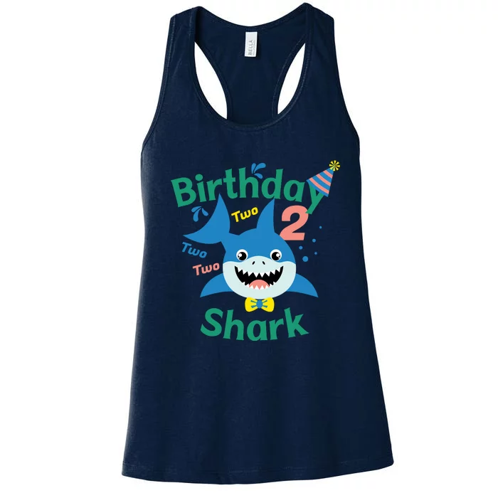 Birthday Shark Two Two Two 2nd Birthday Party Women's Racerback Tank