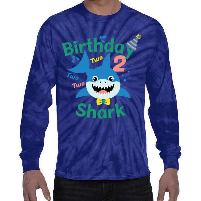 Birthday Shark Two Two Two 2nd Birthday Party Tie-Dye Long Sleeve Shirt