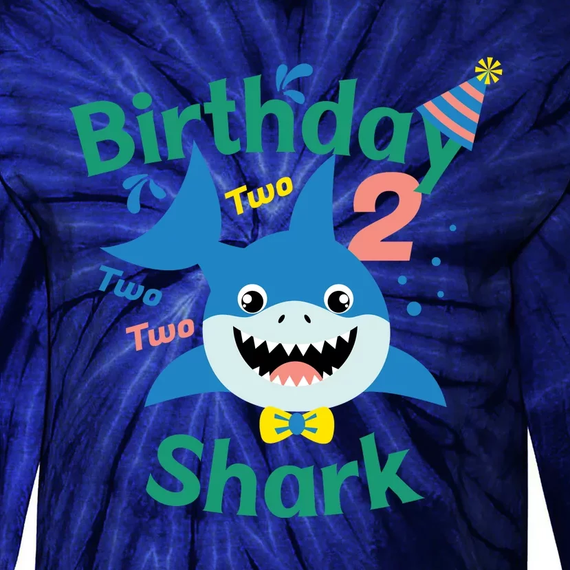 Birthday Shark Two Two Two 2nd Birthday Party Tie-Dye Long Sleeve Shirt