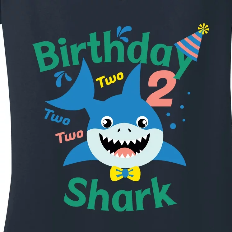 Birthday Shark Two Two Two 2nd Birthday Party Women's V-Neck T-Shirt