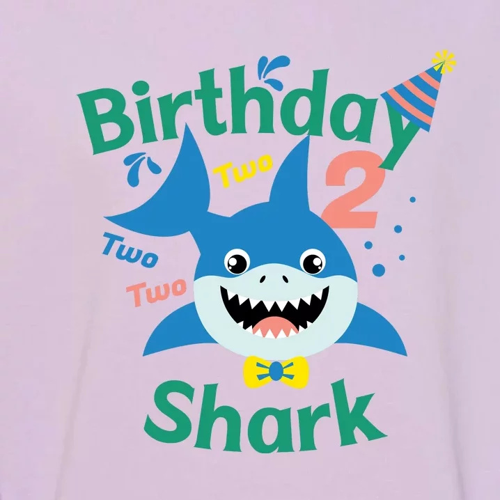 Birthday Shark Two Two Two 2nd Birthday Party Garment-Dyed Sweatshirt