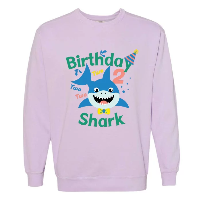 Birthday Shark Two Two Two 2nd Birthday Party Garment-Dyed Sweatshirt