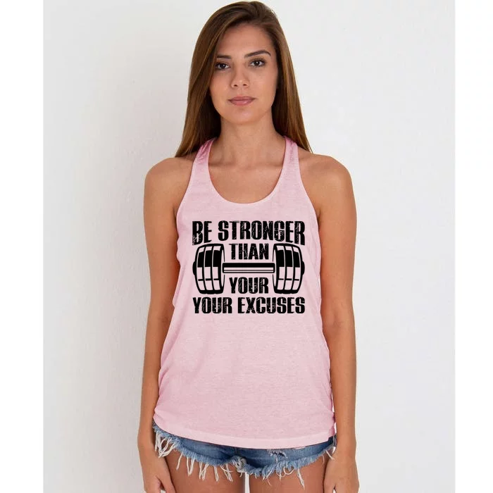 Be Stronger Than Your Excuses Motivational Workout Fitness Gift Women's Knotted Racerback Tank