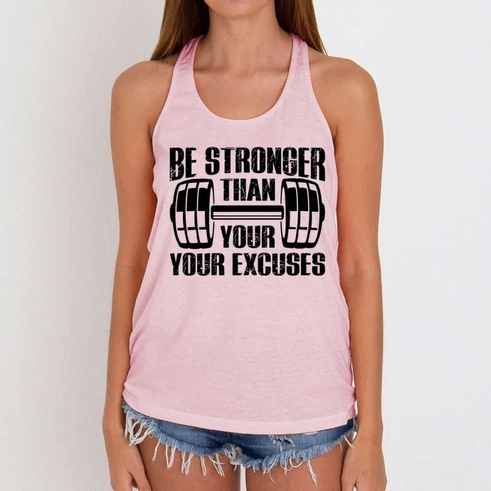 Be Stronger Than Your Excuses Motivational Workout Fitness Gift Women's Knotted Racerback Tank