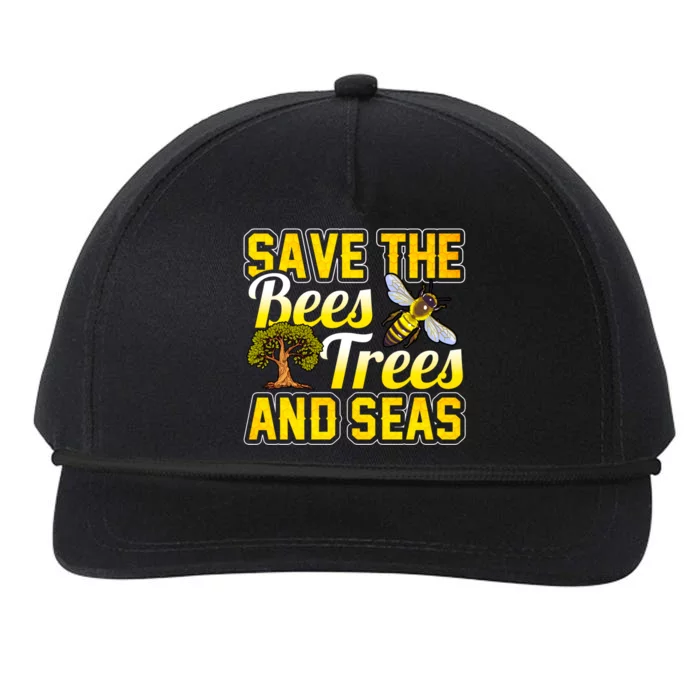 Beekeeping Save The Bees Trees And Seas Earth Hippie Beekeeper Funny Gift Snapback Five-Panel Rope Hat