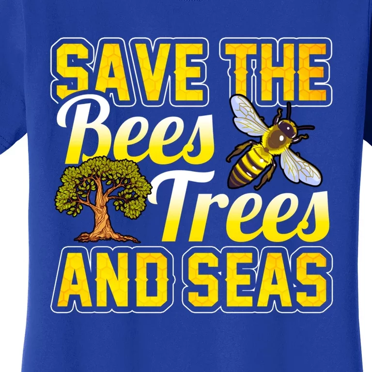 Beekeeping Save The Bees Trees And Seas Earth Hippie Beekeeper Funny Gift Women's T-Shirt