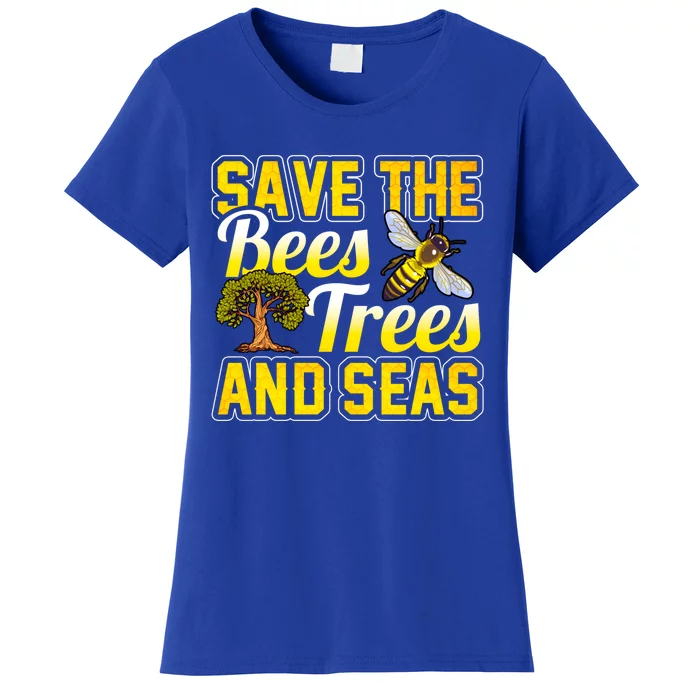 Beekeeping Save The Bees Trees And Seas Earth Hippie Beekeeper Funny Gift Women's T-Shirt