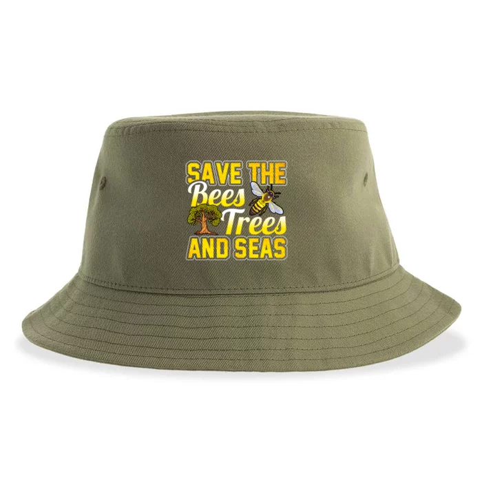 Beekeeping Save The Bees Trees And Seas Earth Hippie Beekeeper Funny Gift Sustainable Bucket Hat