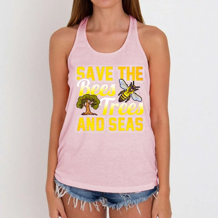 Beekeeping Save The Bees Trees And Seas Earth Hippie Beekeeper Funny Gift Women's Knotted Racerback Tank