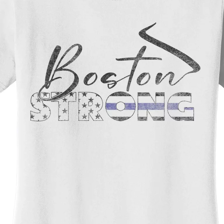 Boston Strong Thin Blue Line US Flag Women's T-Shirt