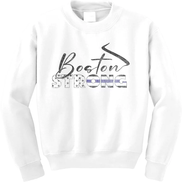 Boston Strong Thin Blue Line US Flag Kids Sweatshirt