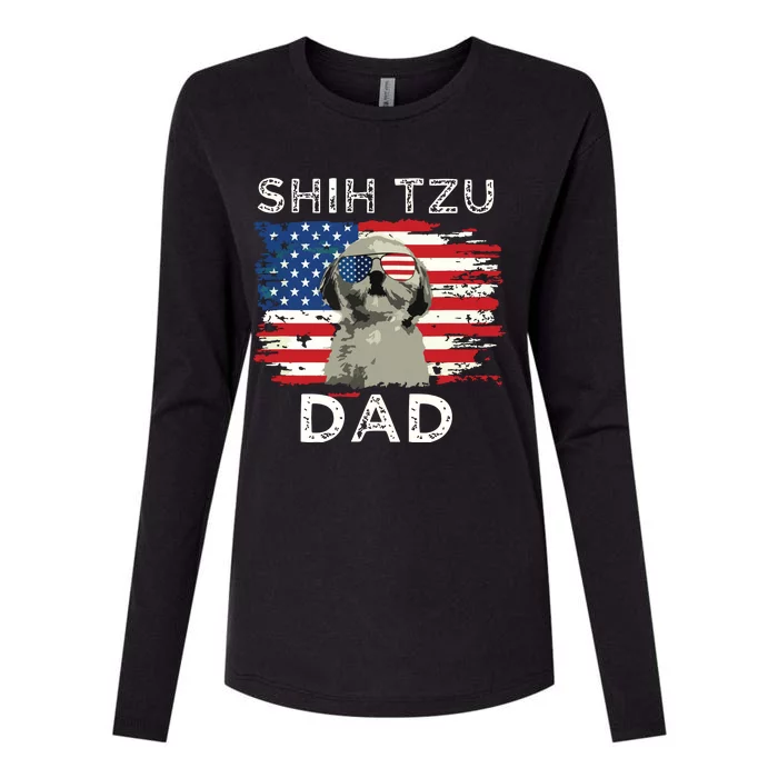 Best Shih Tzu Dad Ever American Flag 4th Of July Father Day Womens Cotton Relaxed Long Sleeve T-Shirt