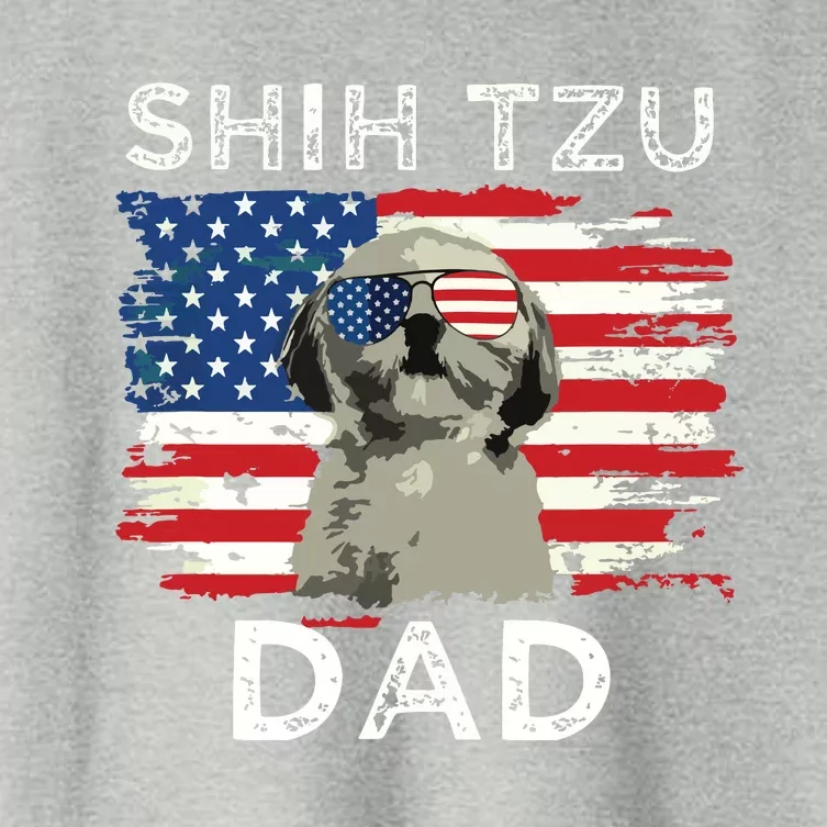 Best Shih Tzu Dad Ever American Flag 4th Of July Father Day Women's Crop Top Tee