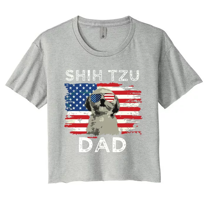 Best Shih Tzu Dad Ever American Flag 4th Of July Father Day Women's Crop Top Tee