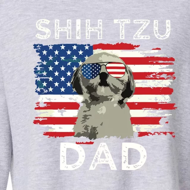 Best Shih Tzu Dad Ever American Flag 4th Of July Father Day Cropped Pullover Crew