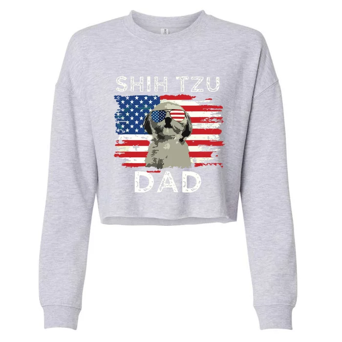 Best Shih Tzu Dad Ever American Flag 4th Of July Father Day Cropped Pullover Crew