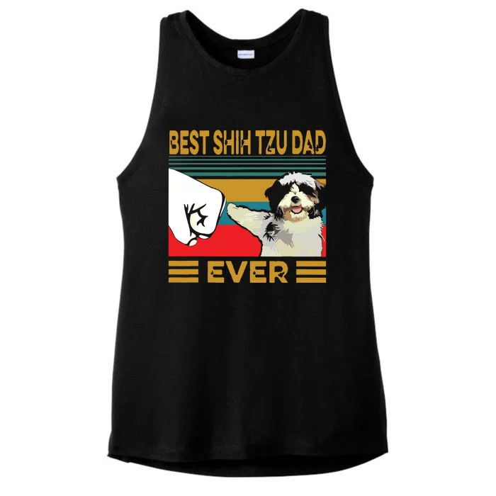 Best Shih Tzu Dad Ever Retro Vintage Ladies Tri-Blend Wicking Tank