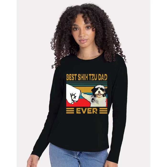 Best Shih Tzu Dad Ever Retro Vintage Womens Cotton Relaxed Long Sleeve T-Shirt