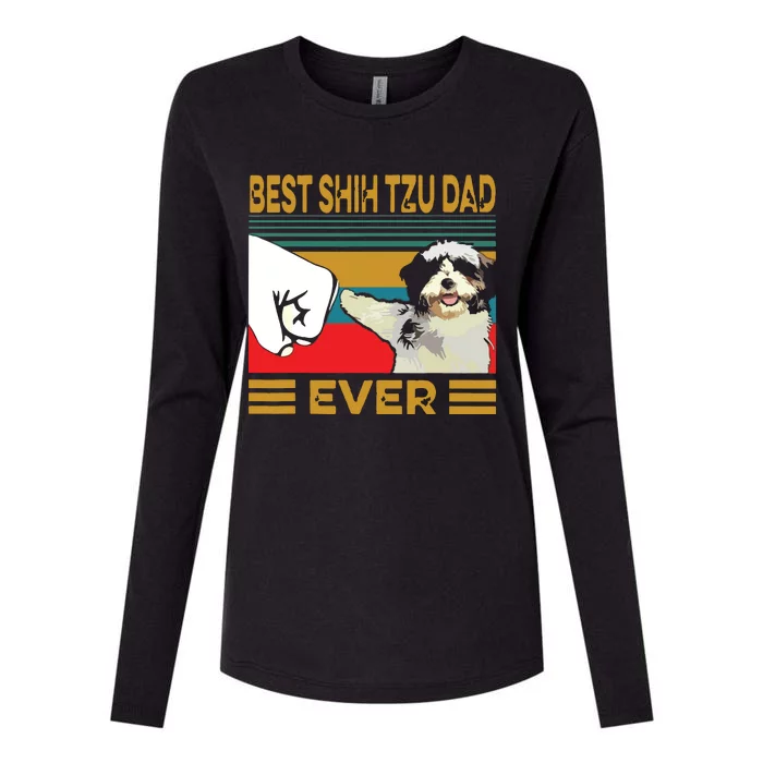 Best Shih Tzu Dad Ever Retro Vintage Womens Cotton Relaxed Long Sleeve T-Shirt