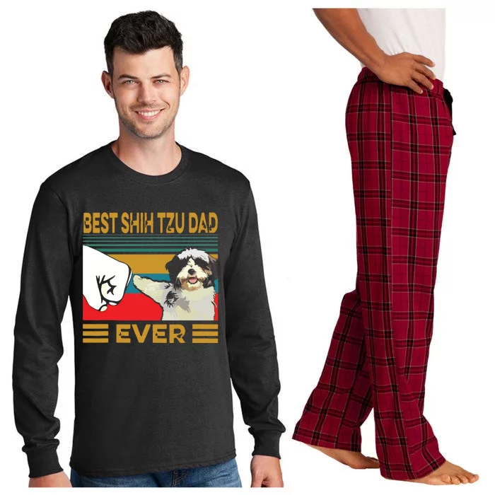 Best Shih Tzu Dad Ever Retro Vintage Long Sleeve Pajama Set