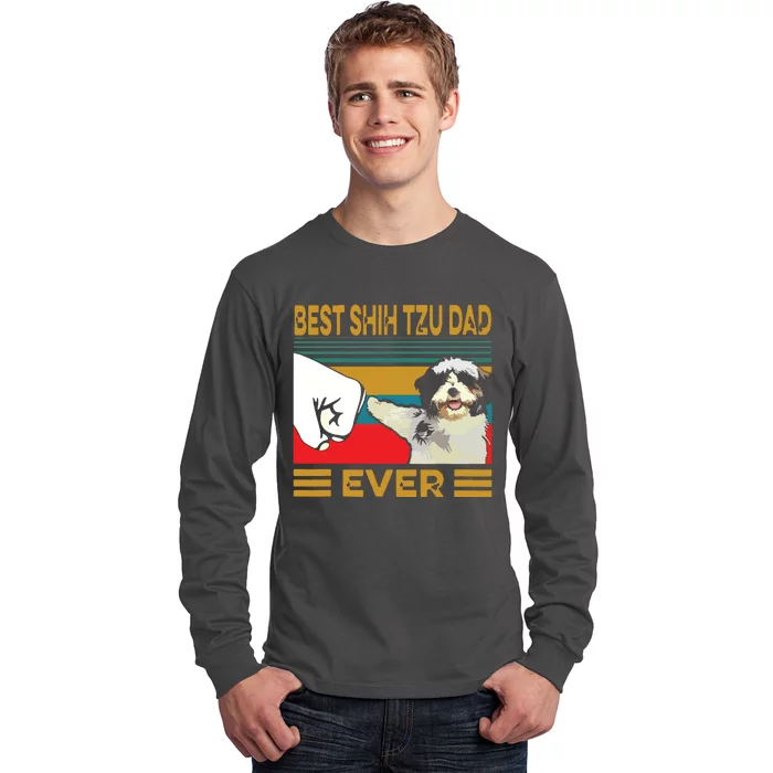 Best Shih Tzu Dad Ever Retro Vintage Long Sleeve Shirt