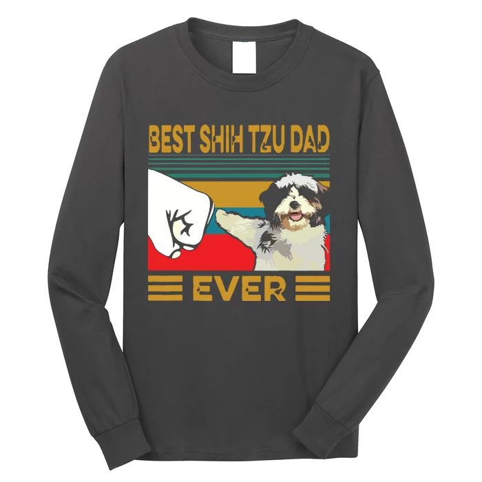 Best Shih Tzu Dad Ever Retro Vintage Long Sleeve Shirt