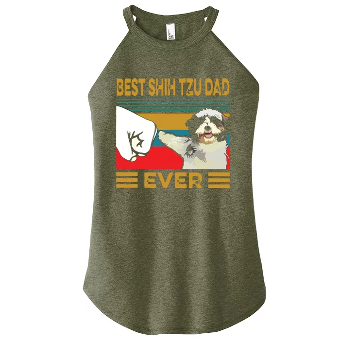 Best Shih Tzu Dad Ever Retro Vintage Women’s Perfect Tri Rocker Tank