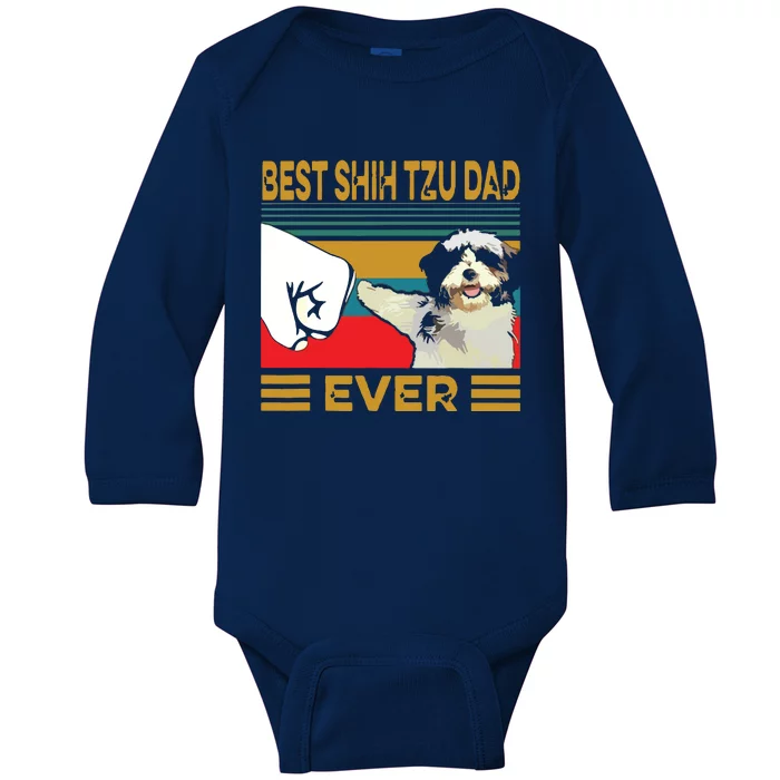 Best Shih Tzu Dad Ever Retro Vintage Baby Long Sleeve Bodysuit